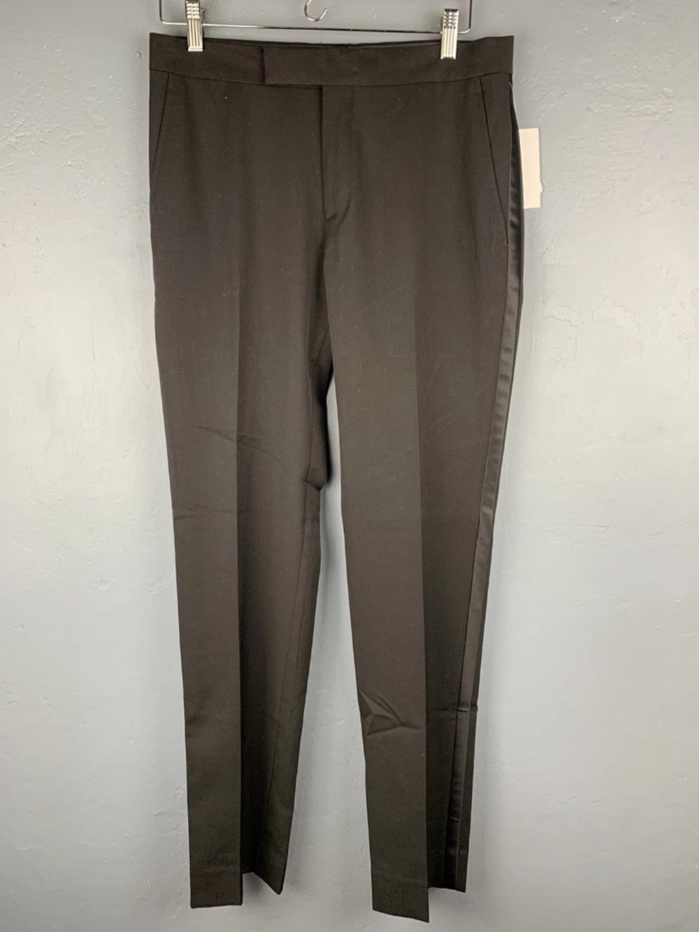 Kenneth Cole Reaction Men Sz 32x32 Black Techni-Cole Dress Pants Black Piping